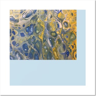 Acrylic Pour Blue and Yellow Posters and Art